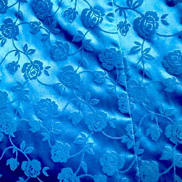 VINTAGE 90’s Niki Livas Cerulean Blue Rayon Satin Floral Velvet Tank Maxi Gown - Picture 4 of 8